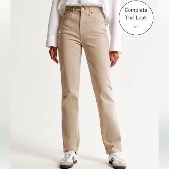 Abercrombie & Fitch Denim - ABERCROMBIE & FITCH OAT / CREAM THE 90’S STRAIGHT ULTRA HIGH RISE JEANS SIZE 25